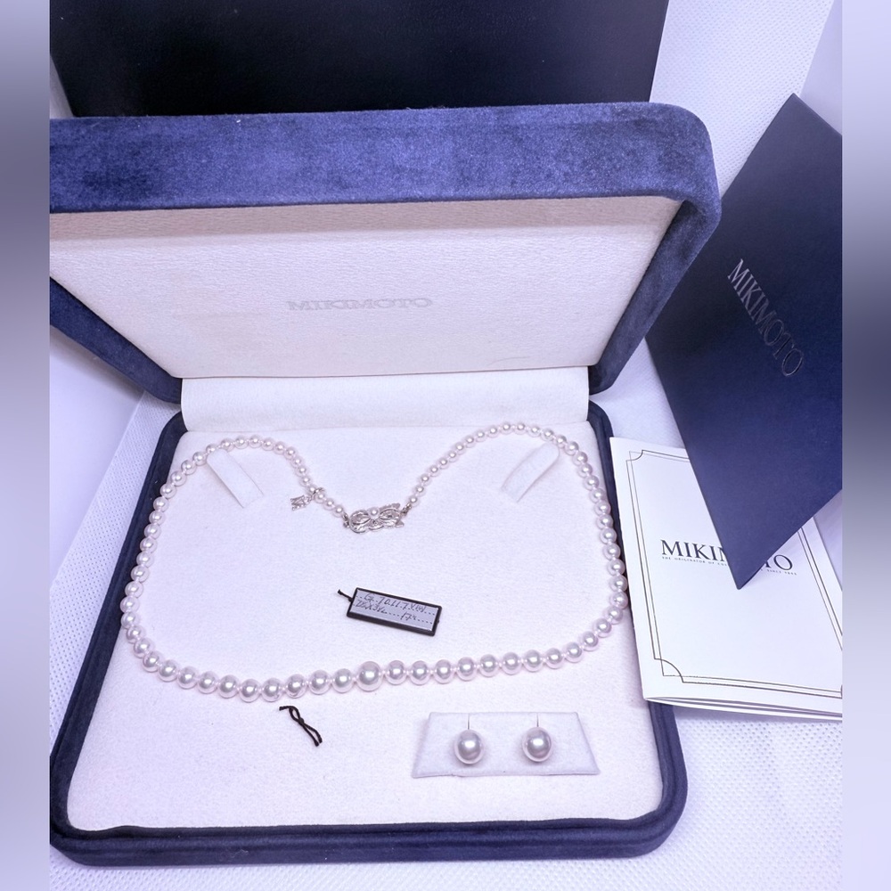 Mikimoto White Pearl Jewelry Set - Necklace and earrings in box!